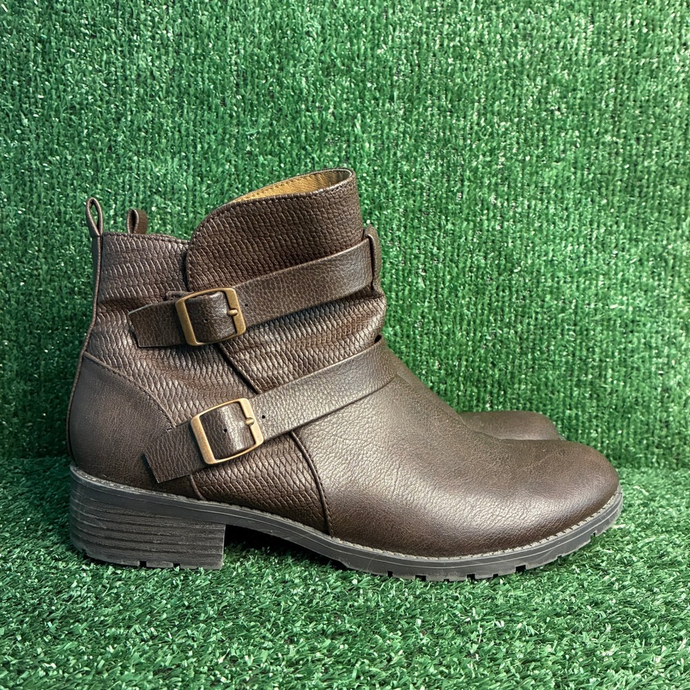 Croft & Barrow Buckle Strap Textured Ankle Moto Booties Brown Womens Size 10 M